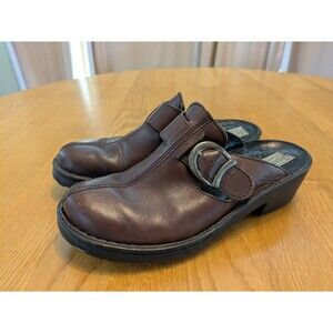 Josef Seibel Brown Leather Women's Mule Buckle Slide Clog, Size EU 37,  US 6.5-7